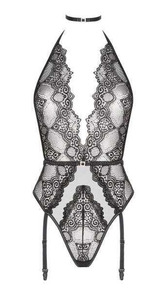 schwarzes Neckholder Stringbody mit Strapshaltern