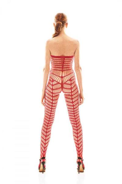 Netz Bodystocking ohne Träger Rot