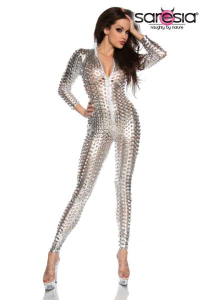 Netz-Overalls in Metallic Look mit  Einschnitten