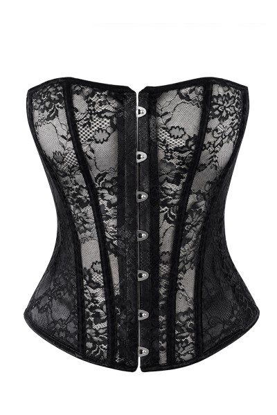 Noir Handmade F406 Trägerloses Korsett aus Spitze & Powerwetlook – Schwarz