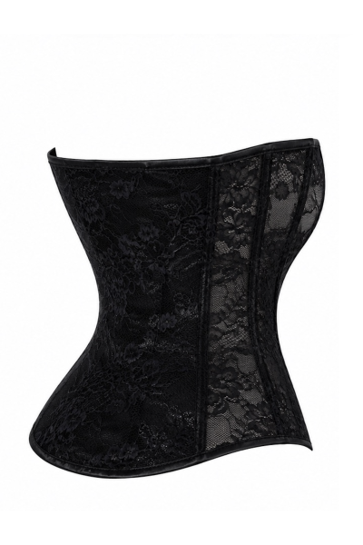 Noir Handmade F406 Trägerloses Korsett aus Spitze & Powerwetlook – Schwarz