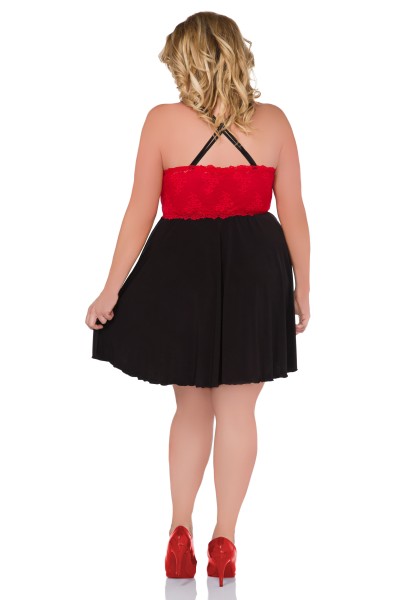 Plus-Size Chemise in Schwarz/Rot mit edler Spitze