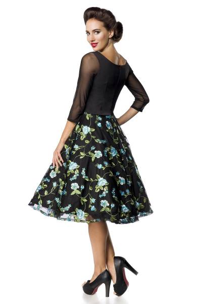 Premium besticktes Vintage Swingkleid blau