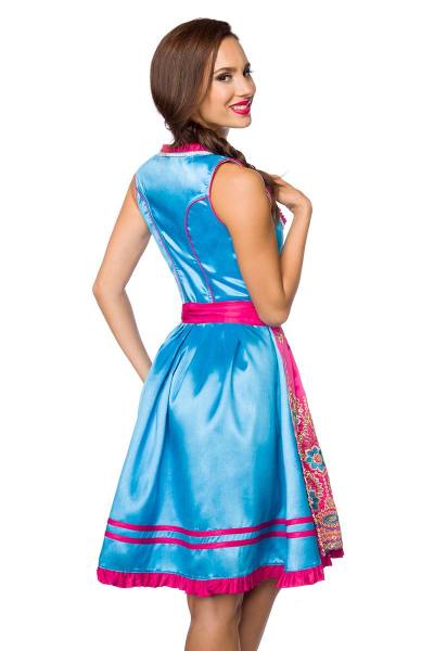 Premium Dirndl mit Handstickereien in blau/pink