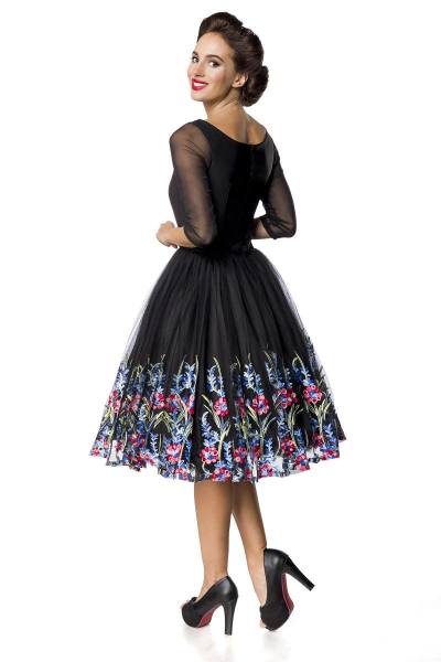 Premium Swing-Kleid mit besticktes Rockteil