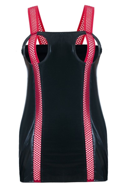 Reizvolles Wetlook-Chemise SB1016 mit rotem Netz-Einsatz – Plus Size Negligé