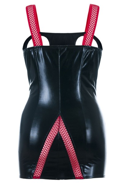 Reizvolles Wetlook-Chemise SB1016 mit rotem Netz-Einsatz – Plus Size Negligé