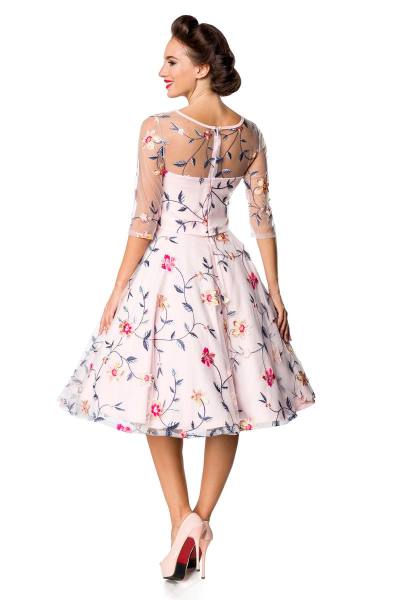 Retro Blumenkleid Rosa mit dreiviertel Ärmeln