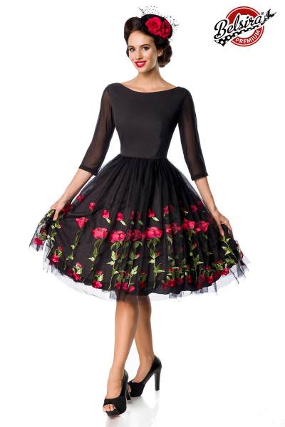 Retro-Swingkleid mit aufgestickten Rosen