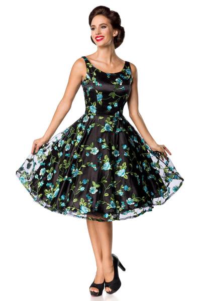 Romantisches Retro Blumen-Kleid blau