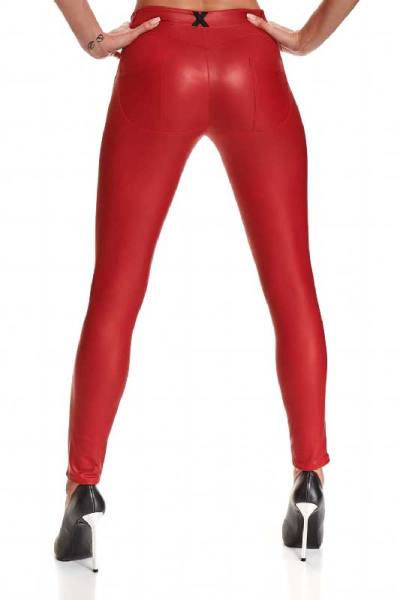 Rote Wetlook Leggings mit Gesäßtaschen