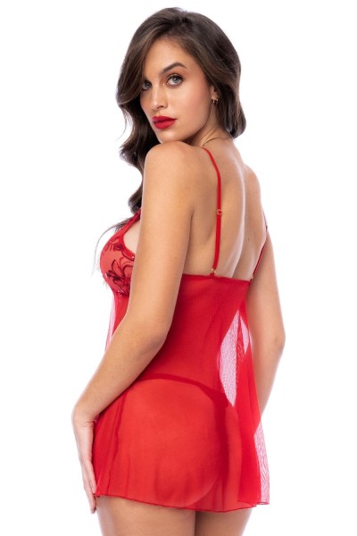 rotes Babydoll mit Spitze und Pailletten