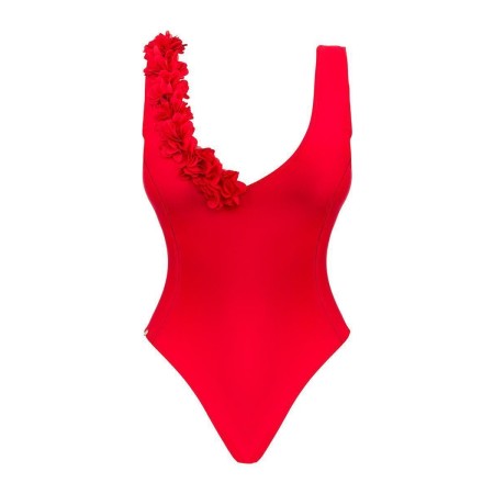 Rotes Badeanzug mit V-Ausschnitt