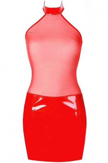 Rotes Kleid oben mit transparentem Tüll