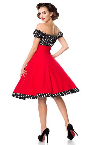 Rotes, schulterfreies Swing Kleid mit Tellerrock