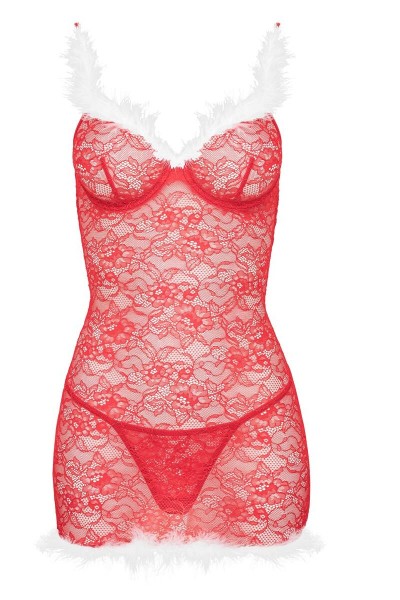 Rotes Spitzen-Babydoll mit Tanga
