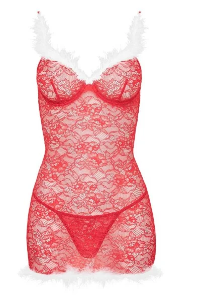 Rotes Spitzen-Babydoll mit Tanga