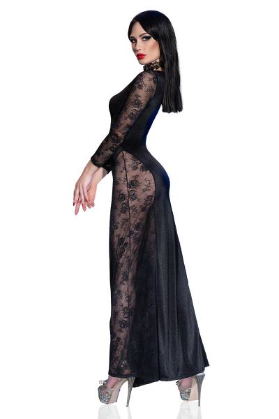 Satin Cocktailkleid schwarz mit Spitzen