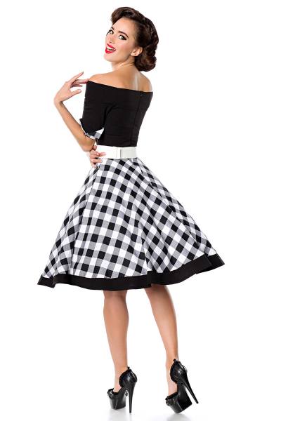 schulterfreies Swing-Kleid in Schwarz/Weiß