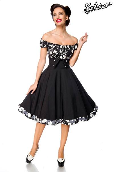 schulterfreies Kleid schwarz mit Tellerrock