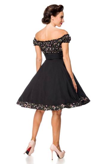 schulterfreies Kleid mit Tellerrock schwarz/rosa