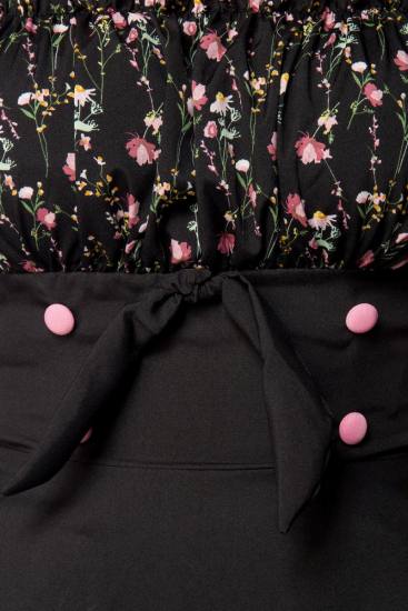 schulterfreies Kleid mit Tellerrock schwarz/rosa
