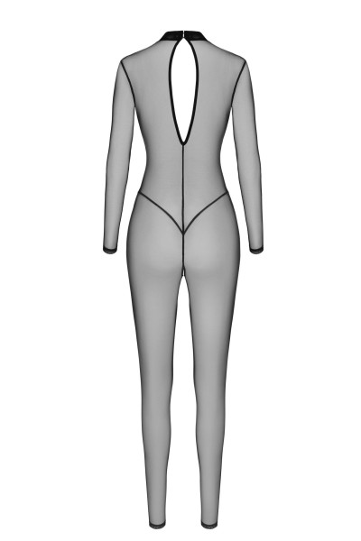 Schwarze Tüll-Catsuit mit langen Ärmeln