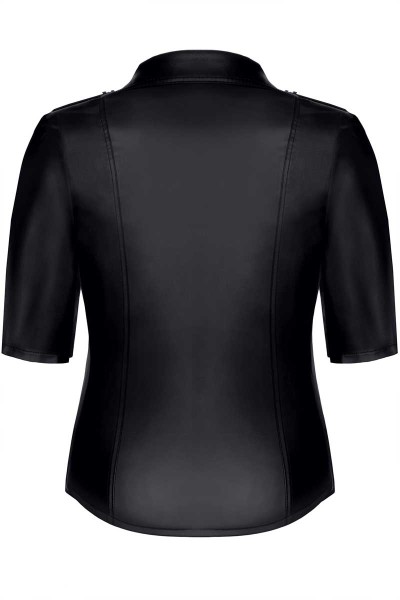 Schwarze Wetlook Hemd mit Knopfleiste