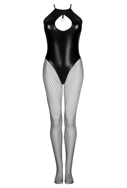 Schwarzer Body mit Netzstrumpfhose