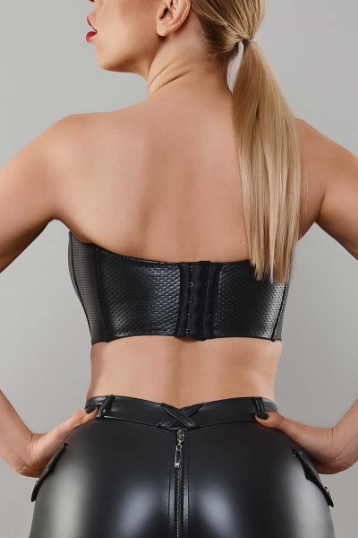 Schwarzes Kunstleder Damen-Top