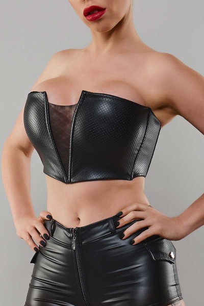 Schwarzes Kunstleder Damen-Top