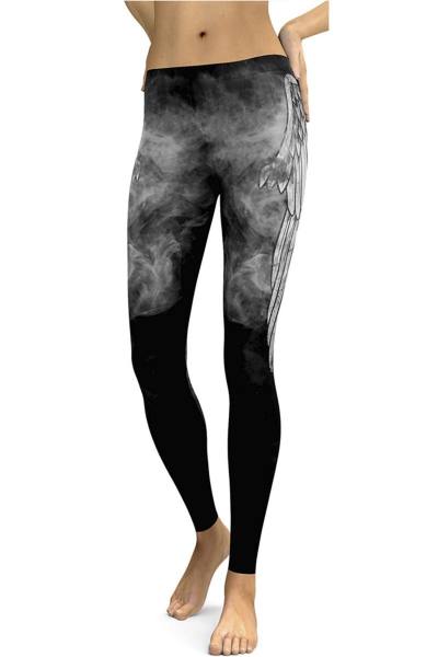 Schwarzes Leggings mit Flügeldruck