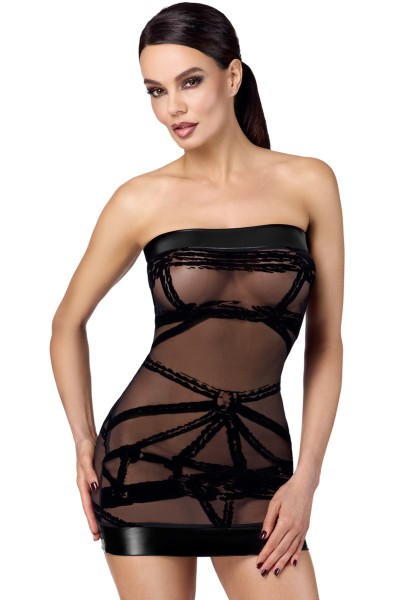 Schwarzes Minikleid mit Bondage-Muster