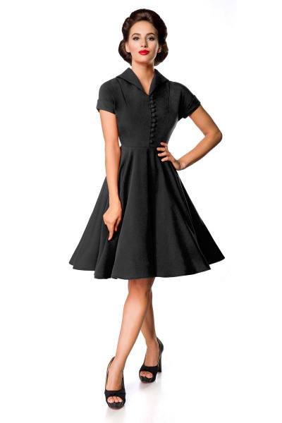 Schwarzes Retro Swing-Kleid mit Umlegekragen