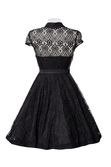 Schwarzes Spitzen-Kleid mit ausgestelltem Rock