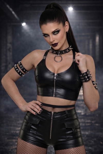 schwarzes Wetlook Damen-Top