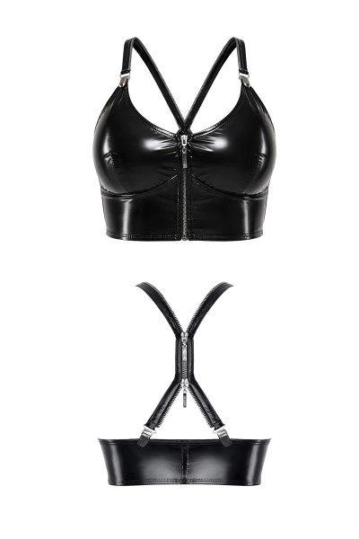 schwarzes Wetlook Damen-Top