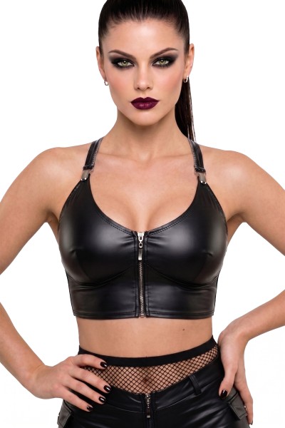 schwarzes Wetlook Damen-Top