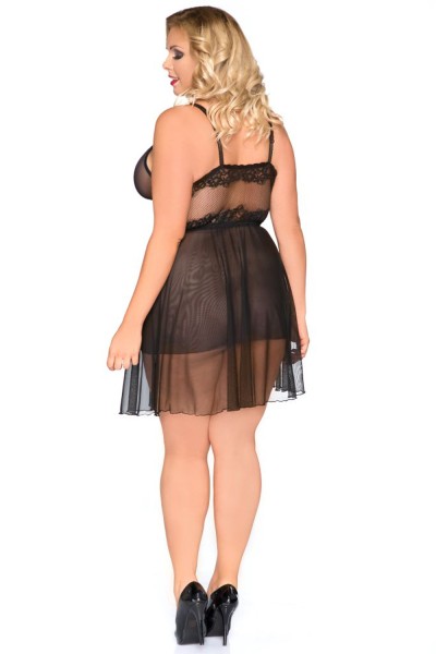 Sexy Base Schwarzes Chemise SB/1010 – transparentes Plus Size Negligee mit Spitze