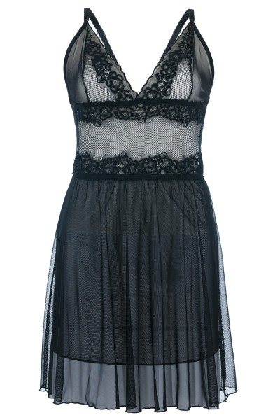 Sexy Base Schwarzes Chemise SB/1010 – transparentes Plus Size Negligee mit Spitze