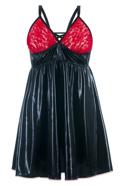 Sexy Base Wetlook-Chemise SB/1003 in Schwarz/Rot