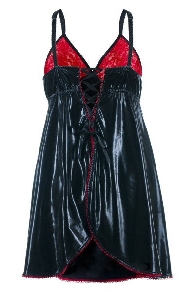 Sexy Base Wetlook-Chemise SB/1003 in Schwarz/Rot