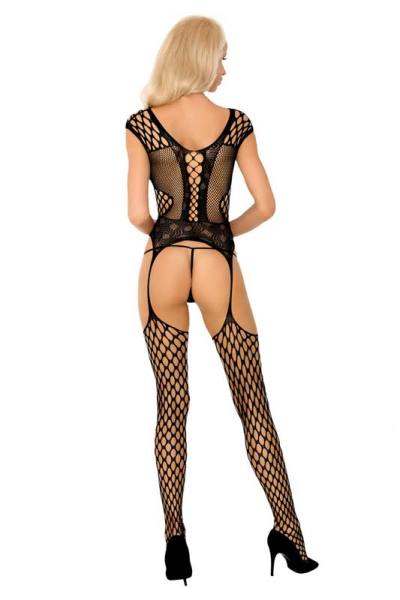 Sexy Catsuit in Strapsoptik mit Netz Strümpfe