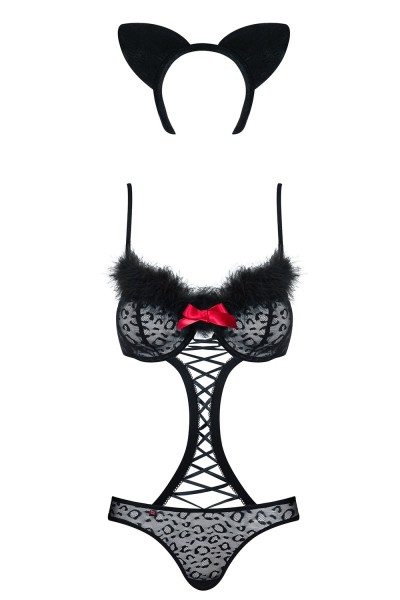 Sexy Gepardina Kostümset 3-teilig schwarz