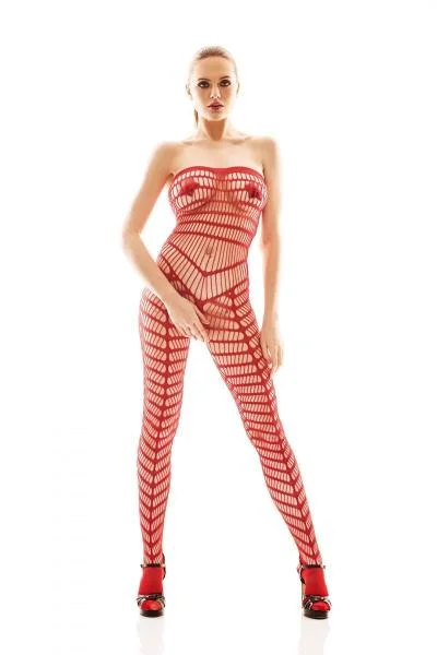 Netz Bodystocking ohne Träger Rot