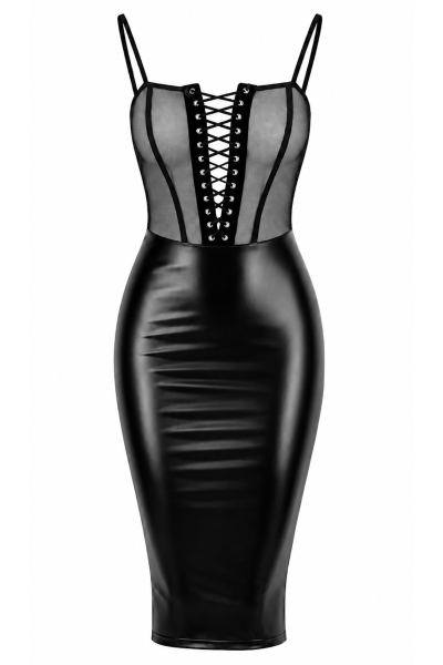 Sexy Wetlook Bleistiftkleid mit Tüll & Schnürung I F408