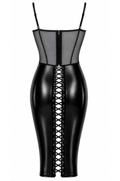 Sexy Wetlook Bleistiftkleid mit Tüll & Schnürung I F408
