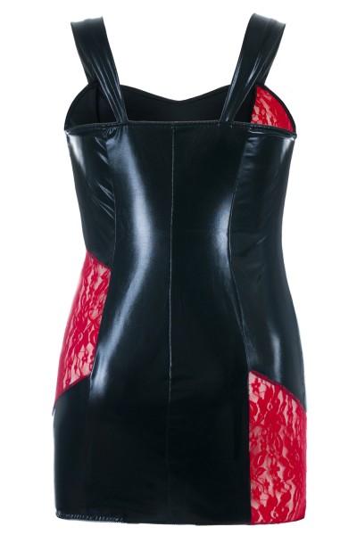 Sexy Wetlook & Spitzen Chemise in Schwarz/Rot – Plus Size Minikleid SB/1006