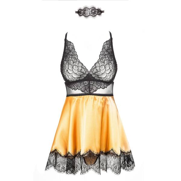 Spitzen Babydoll mit Augenmaske  Gold