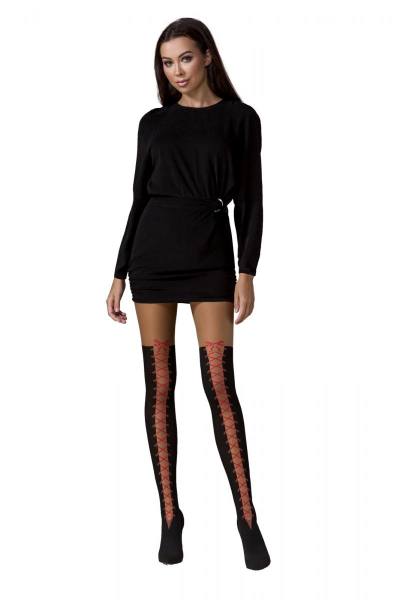 Strumpfhose in Overknee-Look schwarz/rot